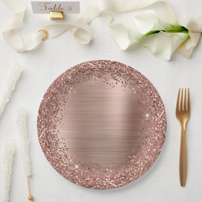Decorative Rose Gold Glitzer und Foil Girly Glam Pappteller (Hochzeit)