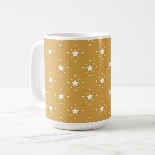 Decorative White Stars on Gold Background Mug (Devant gauche)