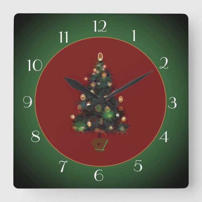 Decorative XmasTree Red /Green> Xmas Clock Quadratische Wanduhr (Vorderseite)