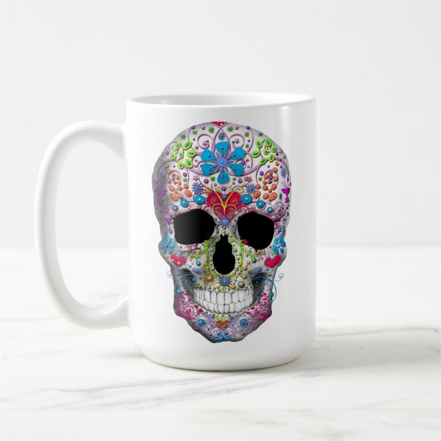 Decorierter Schädel Kaffeetasse (Links)