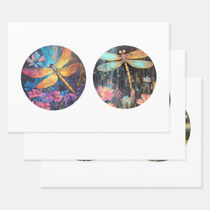 Decoupage 12" Circle Rounds Dragonfly Floral Geschenkpapier Set