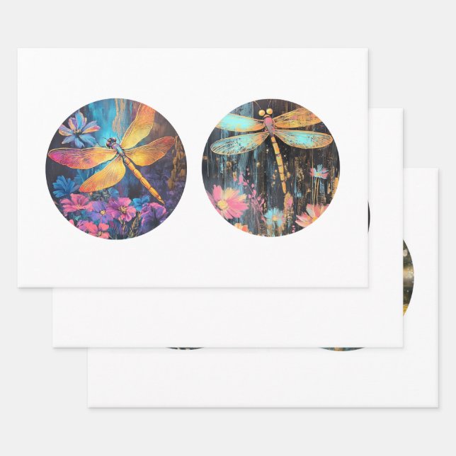Decoupage 12" Circle Rounds Dragonfly Floral Geschenkpapier Set (Set)