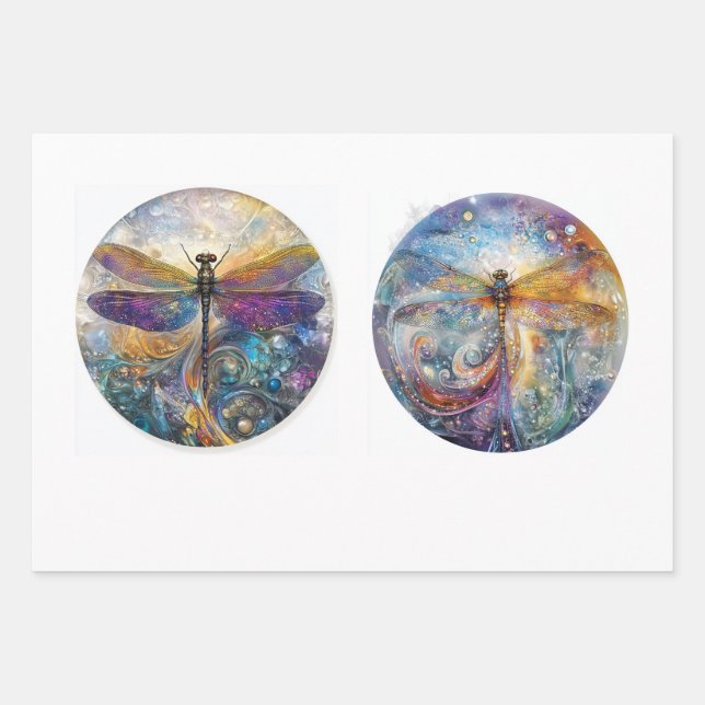 Decoupage 12" Circular Rounds Dragonflies  Geschenkpapier Set (Vorderseite)