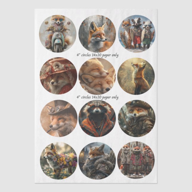 Decoupage 12 Fuchs 4" Untersetzer Wald Designs  Seidenpapier (Vorderseite)