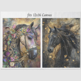 Decoupage 12x16 Canvas Ornate Adorned Horses Seidenpapier