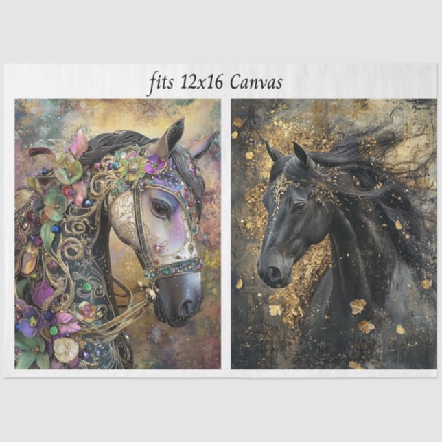 Decoupage 12x16 Canvas Ornate Adorned Horses  Seidenpapier (Vorderseite)
