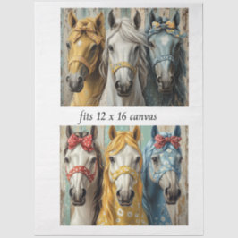 Decoupage 12x16 Whimsical 3 Panel Horses Seidenpapier