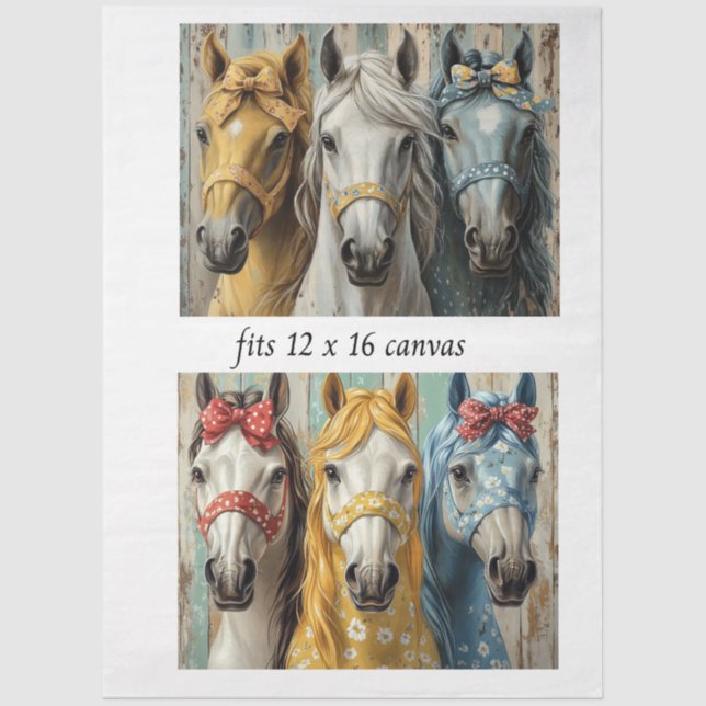 Decoupage 12x16 Whimsical 3 Panel Horses  Seidenpapier (Vorderseite)