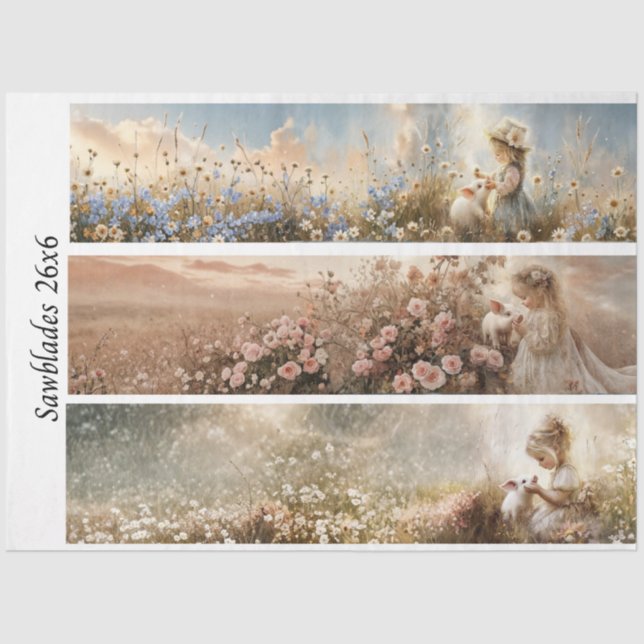 Decoupage 3 Designs Farm Girl & Pig Handsaws Seidenpapier (Vorderseite)