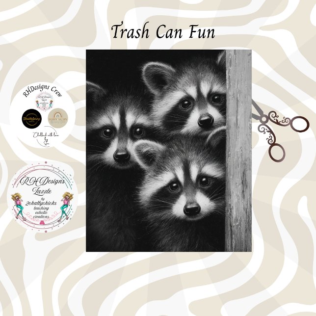 Decoupage 3 Raccoons Peeking Out Barn Door Seidenpapier (Von Creator hochgeladen)