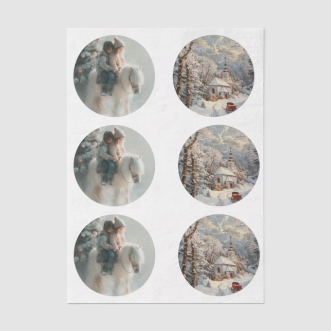 Decoupage 3" Snow Globe Moulds Child Horse Winter  Seidenpapier (Vorderseite)