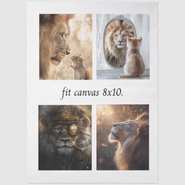 Decoupage 4 Lions Papers Fits 8 x 10 Canvas  Seidenpapier (Vorderseite)