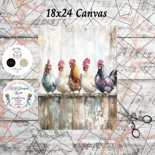 Decoupage 5 Chickens on a Fence 18x24 Canvas Seidenpapier (Von Creator hochgeladen)