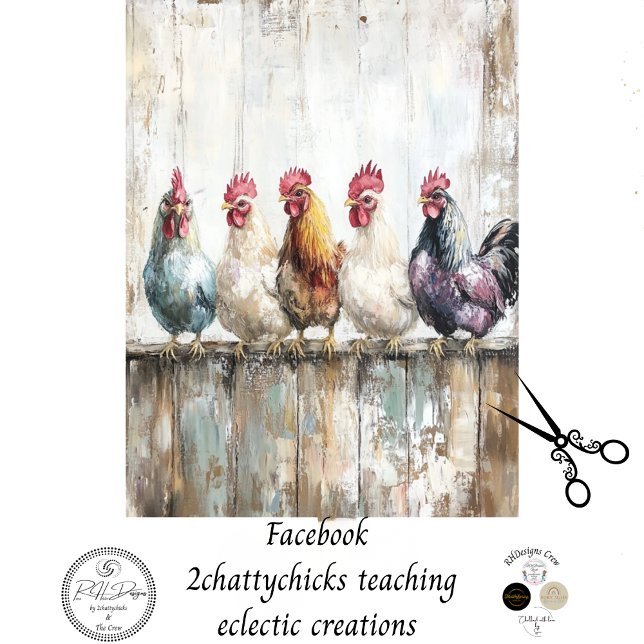 Decoupage 5 Chickens on a Fence 18x24 Canvas Seidenpapier (Von Creator hochgeladen)