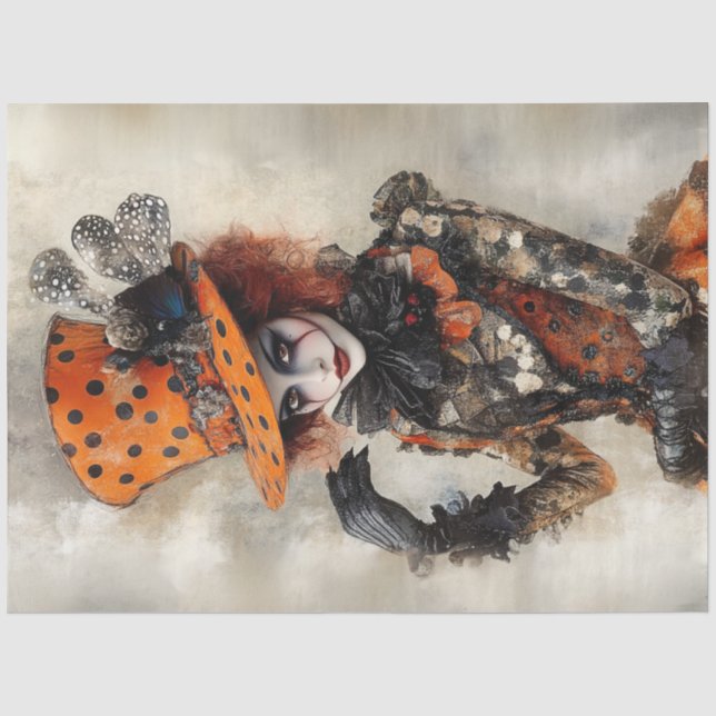 Decoupage Alice Adventure Mad Hatter Orange Black Seidenpapier (Vorderseite)