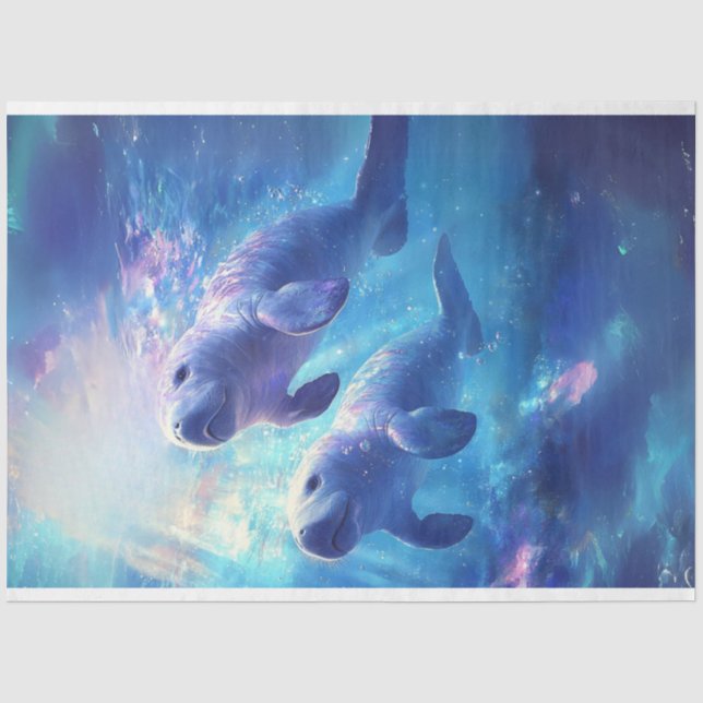 Decoupage Baby Manatees Blue Ocean Waters Seidenpapier (Vorderseite)