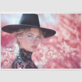 Decoupage Beautiful Lady Black Riding Hat Seidenpapier