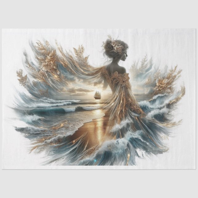 Decoupage Beautiful Lady Ocean Segelschiff Gown Seidenpapier (Vorderseite)