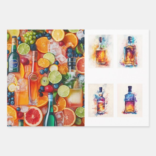 Decoupage Beverage Background Liquor Flaschen Geschenkpapier Set (Vorderseite 3)