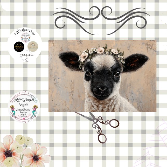Decoupage Black Face Lamb Floral Crown  Seidenpapier (Von Creator hochgeladen)