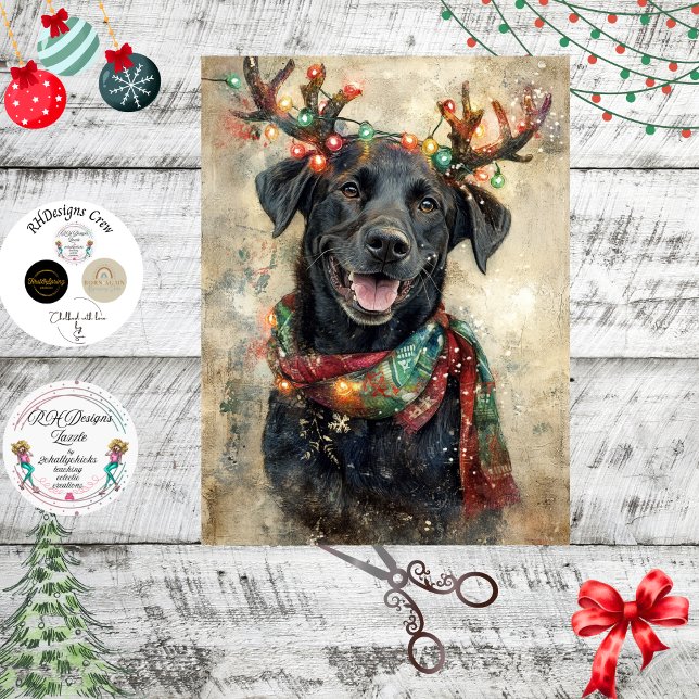 Decoupage Black Lab Christmas Lights Antlers  Seidenpapier (Von Creator hochgeladen)