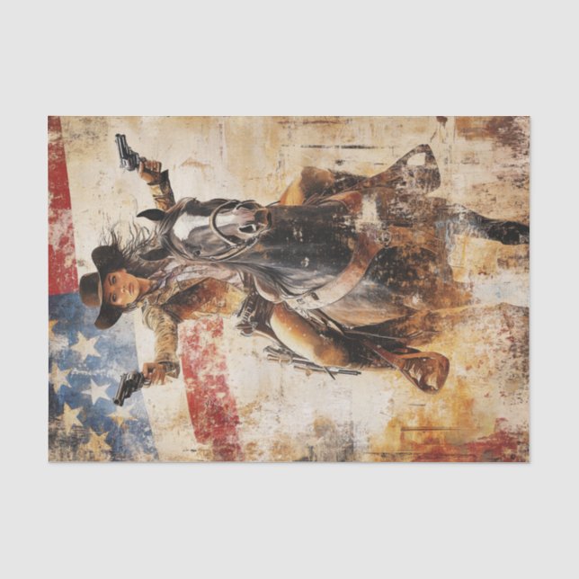 Decoupage Blonde Gunslinger auf der amerikanischen Seidenpapier (Vorderseite)