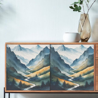 Decoupage Blue Tan Mountain Scene Seidenpapier