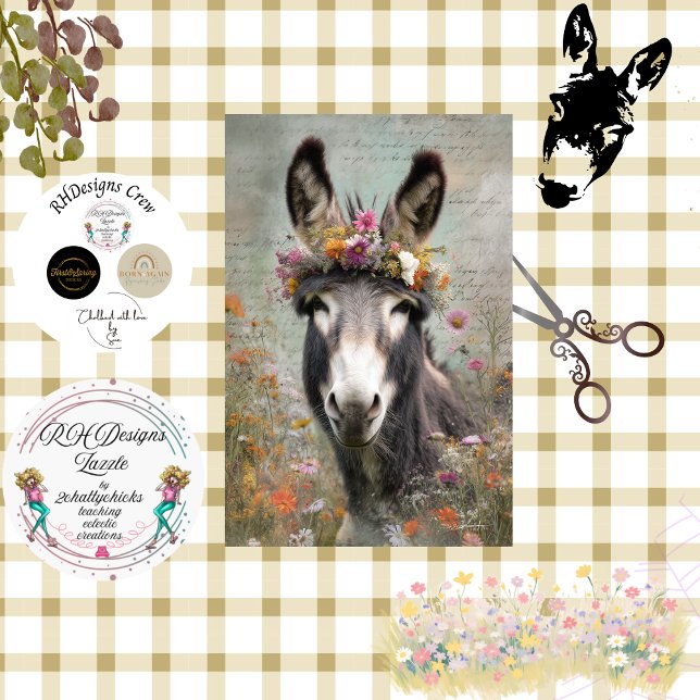 Decoupage Bold Donkey Floral Crown Farm Seidenpapier (Von Creator hochgeladen)