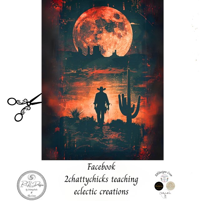 Decoupage Bold Western Scene Cowboy Orange Moon Seidenpapier (Von Creator hochgeladen)