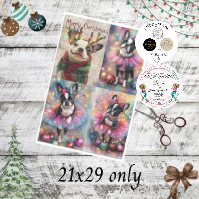 Decoupage Boston Terrier Antlers & Christmas Light Seidenpapier (Von Creator hochgeladen)