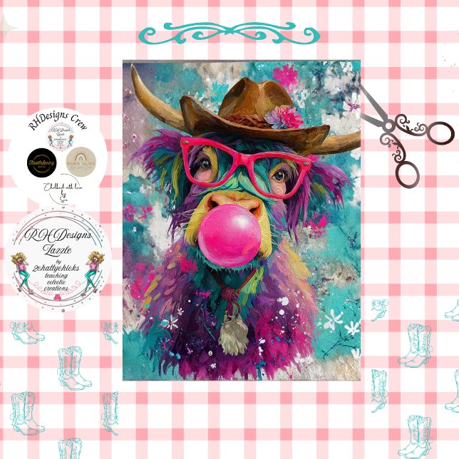 Decoupage Bubblegum Highland Cowgirl  Seidenpapier (Von Creator hochgeladen)