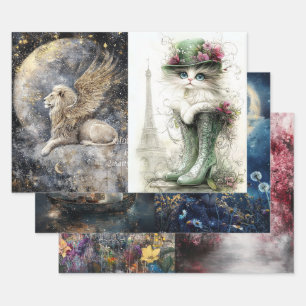 Découpage Buddha, Mädchen Kaninchen, Löwenzahn, Ka Geschenkpapier Set