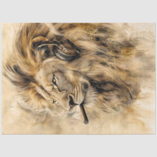 Decoupage Captivieren Nahes Up Löwen Gesicht Seidenpapier
