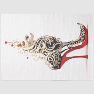 Decoupage Cat in Red High Heel verflochten Seidenpapier