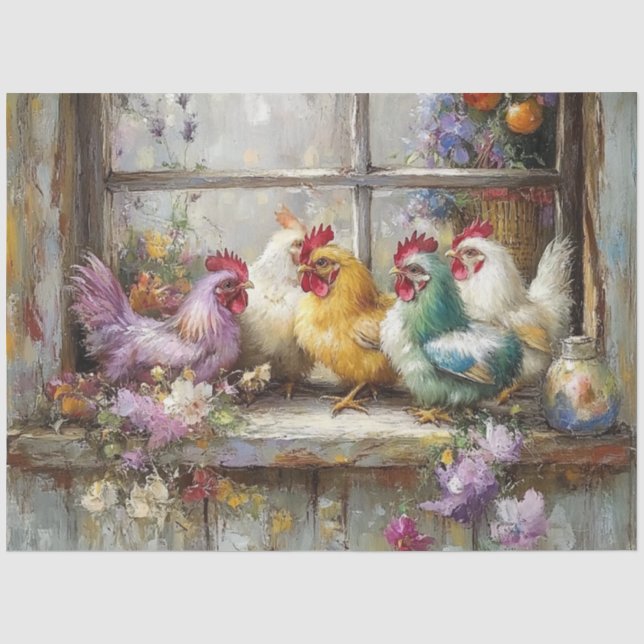 Decoupage Chickens Peruiert auf Windows Seidenpapier (Vorderseite)