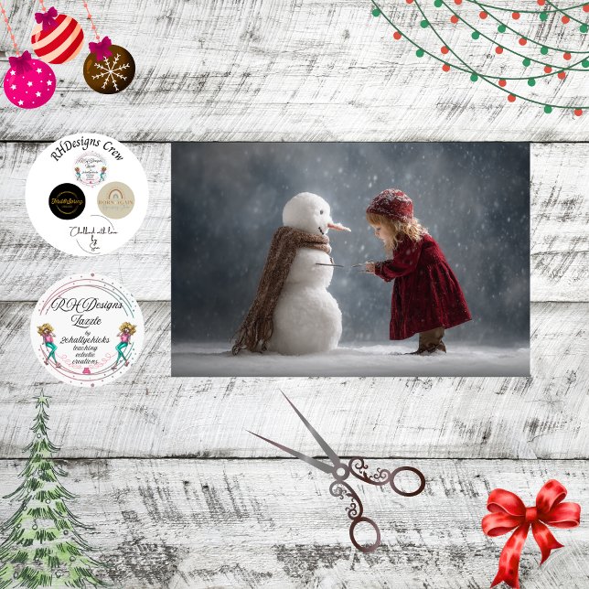 Decoupage Child & Snowman Winter Scene Seidenpapier (Von Creator hochgeladen)