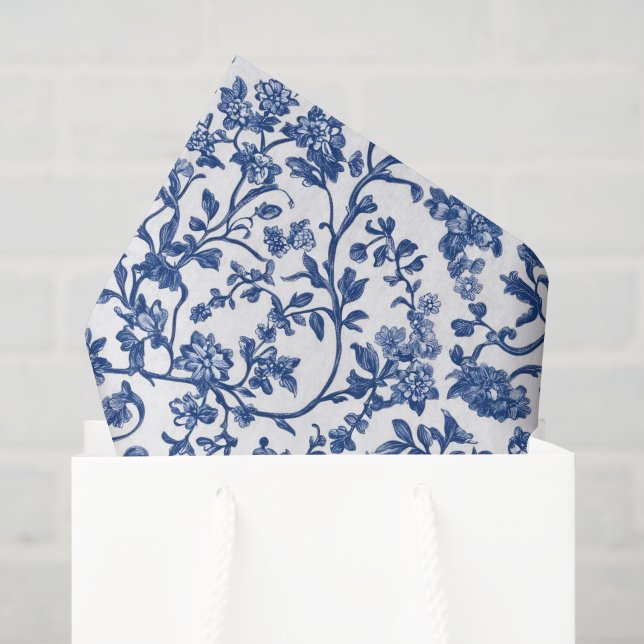 Decoupage Chinoiserie Blue Floral Seidenpapier (Geschenktüte)