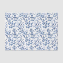 Decoupage Chinoiserie Pagoda Crane Blau Seidenpapier
