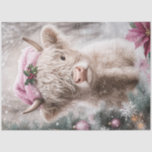 Decoupage Christmas Highland Kuh rosa Dekor Seidenpapier<br><div class="desc">Das Bild zeigt eine niedliche, flauschige Hochlandkuh, die eine rosa Weihnachtsmannmütze mit heiligen Blätter und Beeren trägt. Der Hintergrund ist winterbezogen mit abfallenden Schneeflocken und einem geschmückten Weihnachtsbaum mit rosa Ziergegenständen und weißen Schneeflocken auf der links Seite. Rosa Poinsettia-Blume werden auch unten rechts im Bild angezeigt. Das Fell der Kuh...</div>