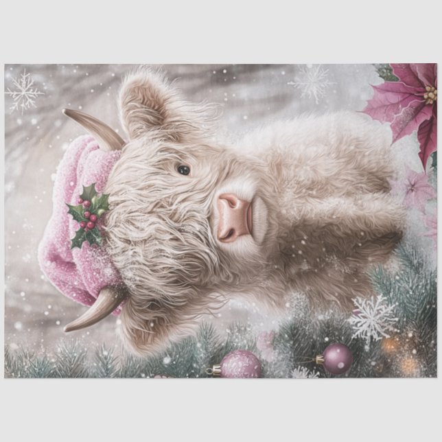 Decoupage Christmas Highland Kuh rosa Dekor Seidenpapier (Vorderseite)