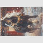 Decoupage Christmas Horse Seidenpapier<br><div class="desc">Imperial Thunder Dieses beeindruckende Bild zeigt ein schwarzes Pferd mit einer unverwechselbaren weißen Flamme auf der Stirn, geschmückt mit aufwändigen rot-goldenen Tack, der auf traditionelle Weihnachtsdekorationen hinweist. Das Pferd wird in einer Mitte Galopp durch einen Hof mit grauem Pflaster eingefangen, umgeben von roten Gebäude mit mehrstufigen Dächern, charakteristisch für die...</div>