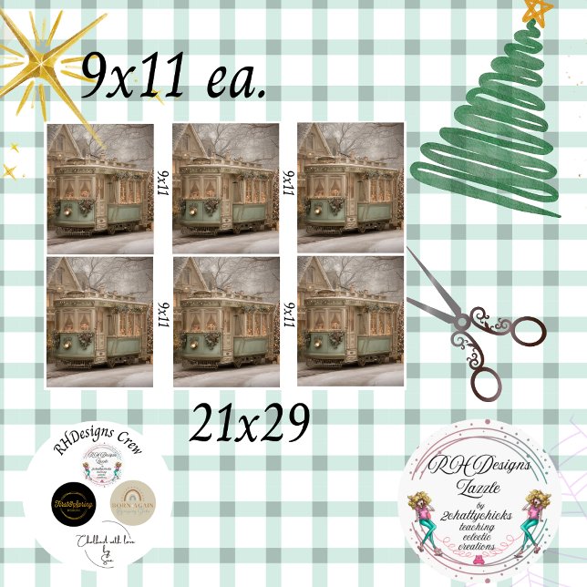 Decoupage Christmas Trolley Green 9 x 11 inches  Seidenpapier (Von Creator hochgeladen)