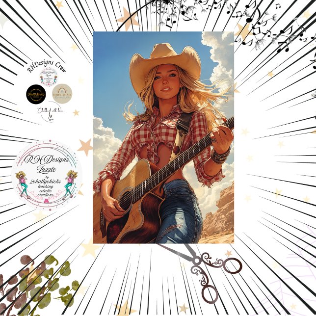 Decoupage Classic Poster Country Girl Musiker Seidenpapier (Von Creator hochgeladen)