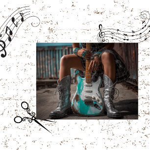 Decoupage Country Girl Türkisfarbene Gitarrensaite Seidenpapier