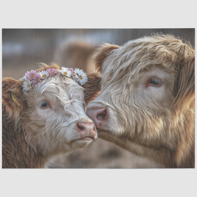 Decoupage Cow & Calf Nose to Nose Show Liebe Seidenpapier (Vorderseite)