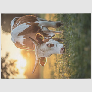 Decoupage Cow Long Horn Grazing Seidenpapier