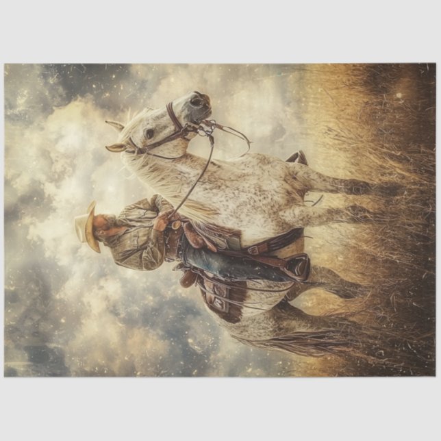 Decoupage Cowboy Reiten Feld Seidenpapier (Vorderseite)