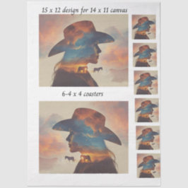 Decoupage Cowgirl Silhouette 11x14 Canvas Coasters Seidenpapier
