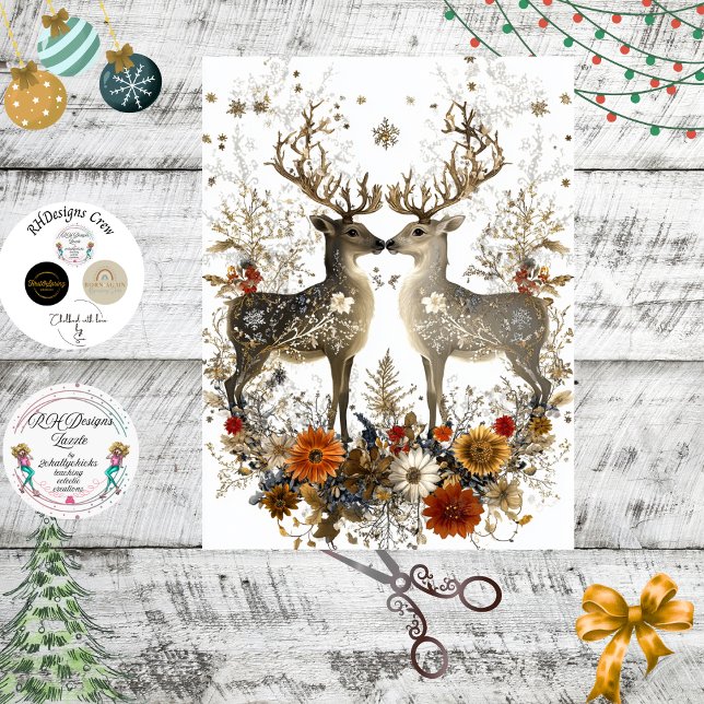 Decoupage Deer Floral Artwork Weihnachten Seidenpapier (Von Creator hochgeladen)