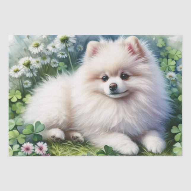 Decoupage des weißen Spitzes Dog Wasserfarbe Seidenpapier (Vorderseite)